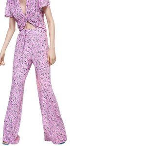 Zara pink floral wide leg flare pants, S